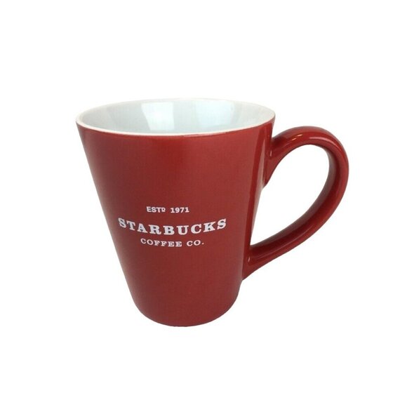 Starbucks Red Coffee Mug Tea Cup ESTB 1971 White Inside Trim 2009 u - Picture 2 of 8